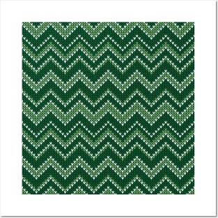 Retro Christmas green chevron knit Posters and Art